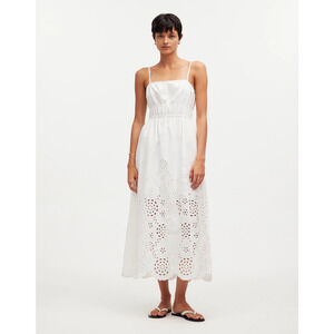 Madewell Womens Embroidered Tank Midi Dress Poplin Square‎ Neck White Size 8 NWT